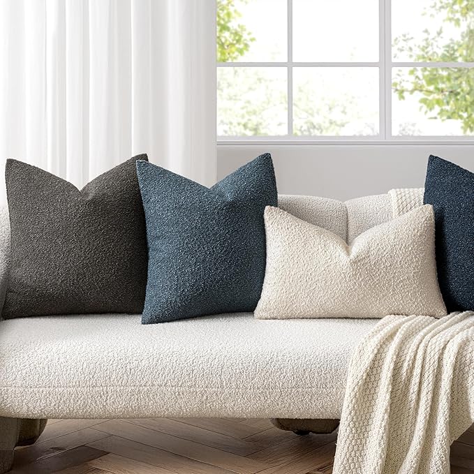 Woaboy Pack of 2 18x18 Inch Decorative Boucle Throw Pillow Covers Textured Square Pillowcaes Accent Solid Cozy Soft Cushion Covers Home Decor for Sofa Couch Living Room Home Decor,Dark Coffee