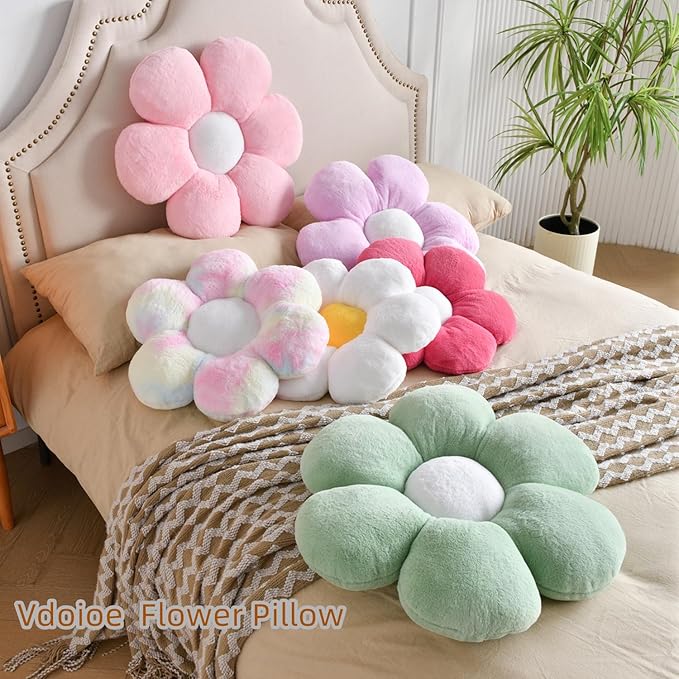White Flower Pillow, 19.6In Floor Pillow Cushion, Cute Flower Shaped Throw Pillow, Home Decorative Pillows for Sofa, Couch, Bed