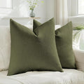 HAUSSY Moss Green Throw Pillow Covers 18x18 Inch Set of 2,Boho Decorative Faux Linen Throw Pillows Cozy Farmhouse Accent Cushion Covers,Home Decor for Couch Sofa Bed Living Room