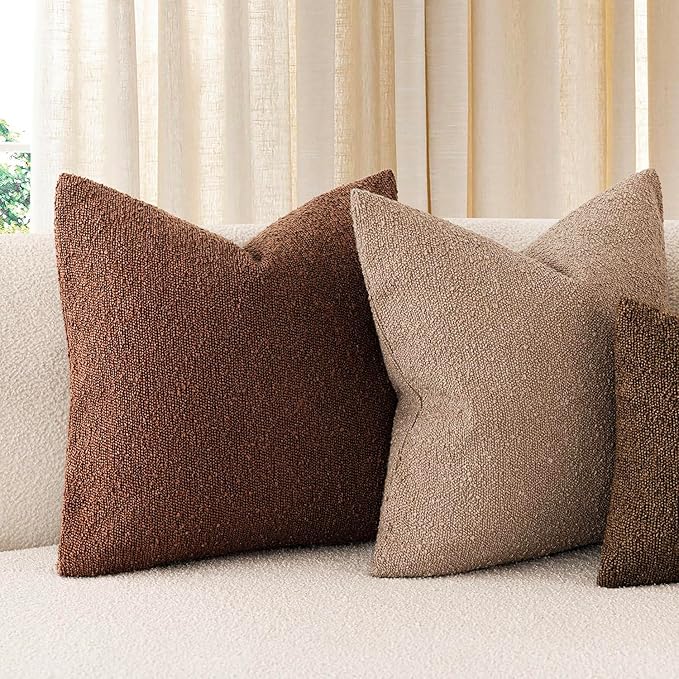 Foindtower Decorative Textured Boucle Throw Pillow Covers Accent Solid Pillow Cases Neutral Soft Cozy Couch Cushion Case for Chair Sofa Bedroom Living Room Home Decor 20x20 Inch,1PC,Red Taupe