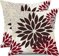 DFXSZ Red Brown Flower Pillow Covers 16x16 Inch Set of 2 White Gray Colored Throw Pillows Outdoor Waterproof Decor for Living Room Sofa Patio Funiture Garden Floral Polyester Pillow Covers 002L16
