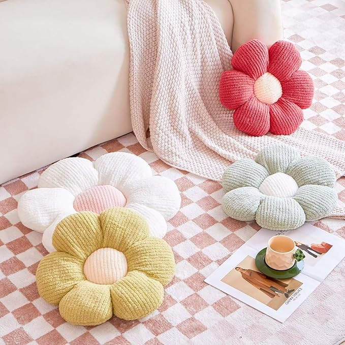 Flower Pillow, Peach Pink Flower Decorative Throw Pillows for Bed Couch, Cute Flower Shaped Plush Aesthetic Pillow, Soft 14.9" Daisy Pillow Floor Pillow Seat Cushion