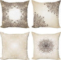 Ambesonne Ethnic Throw Pillow Cushion Case Pack of 4, Mandala Design Cultural Folkloric Motifs Swirling Floral Style Art Illustration, Modern Accent Double-Sided Digital Printing, 24", Eggshell Brown