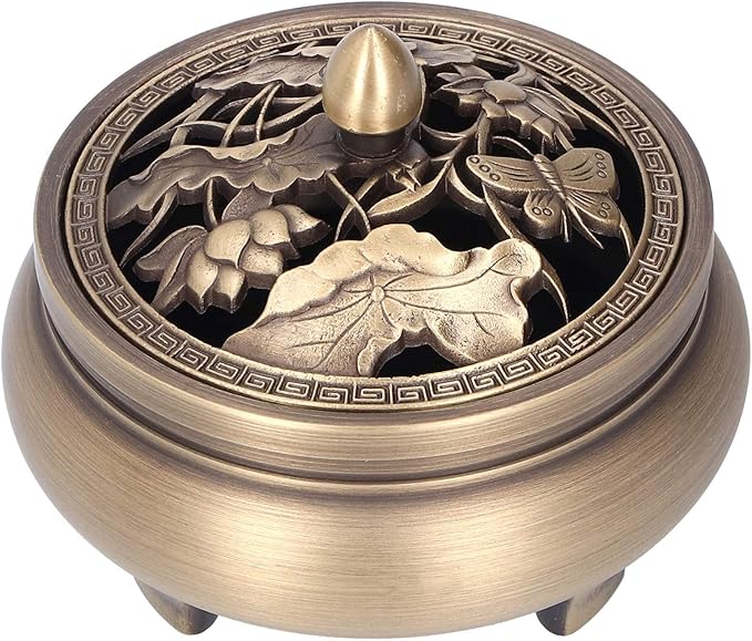 Antique Incense Holder,Brass with Lid 3‑Legged Buddha Ornament,Used as Home Decoration,Craft Decorations or Classical Furniture