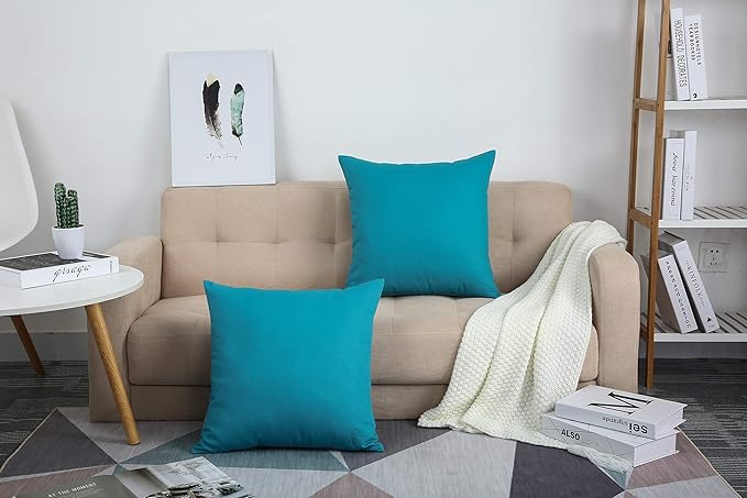TangDepot Handmade Decorative Solid 100% Cotton Canvas Throw Pillow Covers/Pillow Shams, (20"x20", Blue Ashes)
