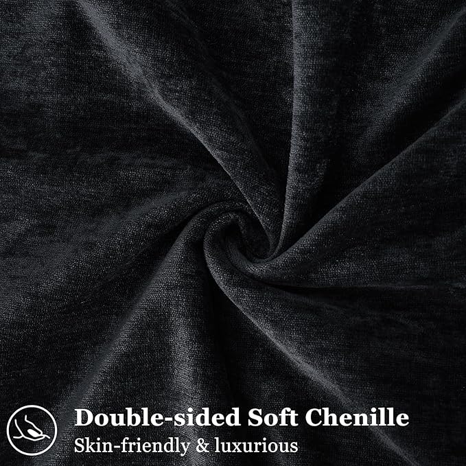 decorUhome Couch Throw Pillow Covers 22x22 Set of 2, Decorative Soft Euro Neutral Chenille Pillow Covers with Elegant Design for Sofa Bed Living Room Home Decor, Black