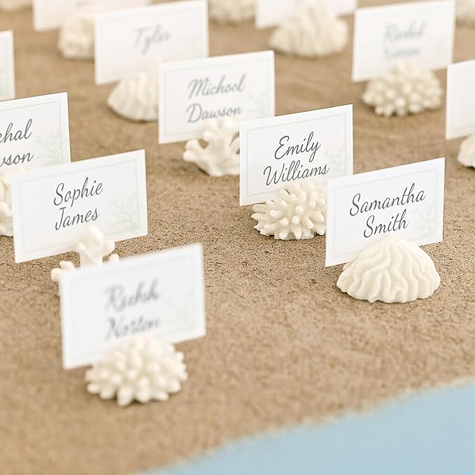 Kate Aspen Seven Seas Coral Place Card Holders - Set of 6 Coastal-Inspired Table Place Cards with Holders - Beach Wedding Decorations - Nautical Table Decor - Wedding Favors for Guests