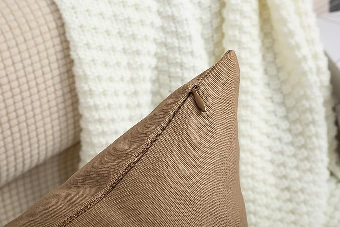 TangDepot Set of 2 Handmade Decorative Solid 100% Cotton Canvas Throw Pillow Covers/Cushion Covers, 45 Colors Available - (16"x16" 2 Pieces, Light Coffee)