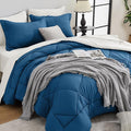 HEVUMYI Teal Blue & Ivory Twin Comforter Set - 5-Piece All Season Bed in a Bag Twin, Ultra Soft Bedding Set with Comforter, Flat Sheet, Fitted Sheet, Pillowcases, Pillow Shams, Teal Blue & Ivory