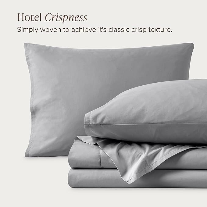 Bare Home 100% Organic Cotton Queen Sheet Set - Crisp Percale Weave - Lightweight & Breathable - Bedding Sheets & Pillowcases (Queen, Light Grey)