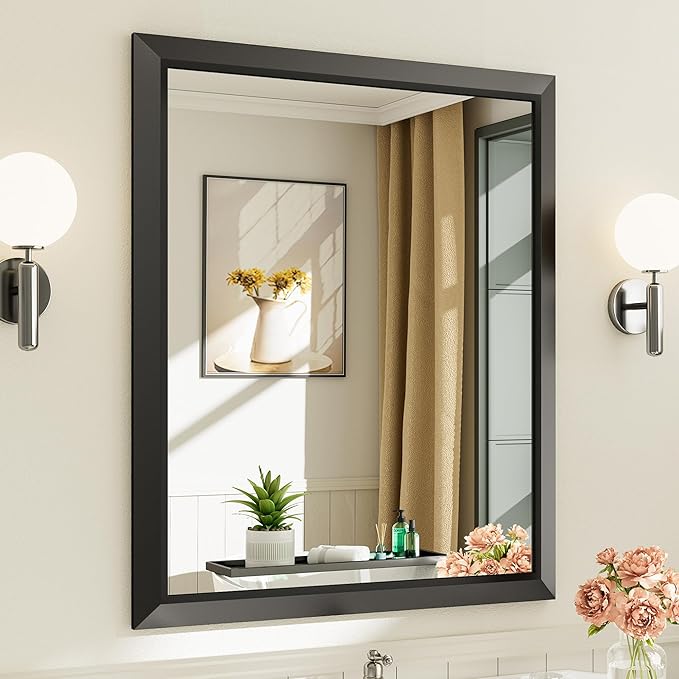 36x30 Inch Black Bathroom Mirror for Wall, Thick Metal Framed Rectangle Mirrors for Over Sink, Bedroom, Living Room, Entryway, Anti-Rust, HD Tempered Glass