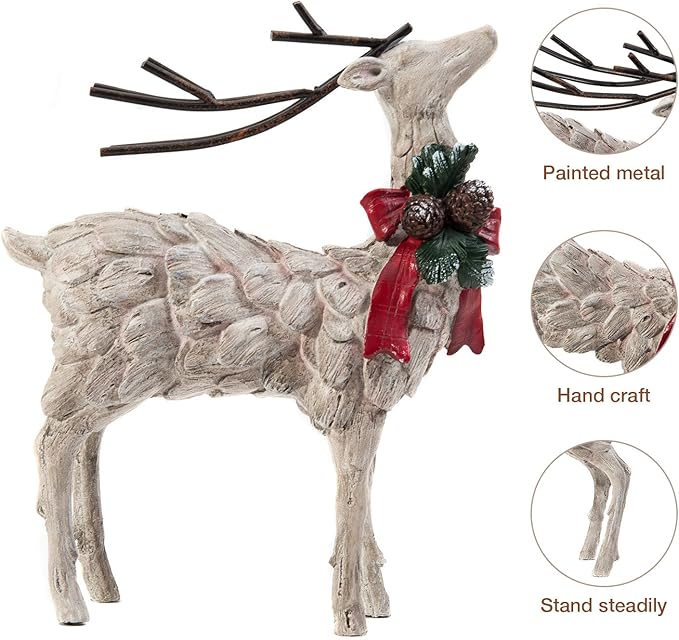 CEDAR HOME Resin Holiday Figurine Decorative Christmas Deer Tabletop Statue Decor, 2 Pack