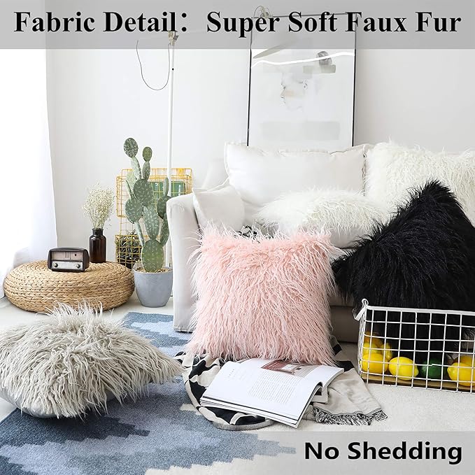 Home Brilliant Fur Pillow Covers 18x18 Decorative Throw Pillow Covers Fluffy Throw Pillows for Couch, Set of 2, 18 inch, White