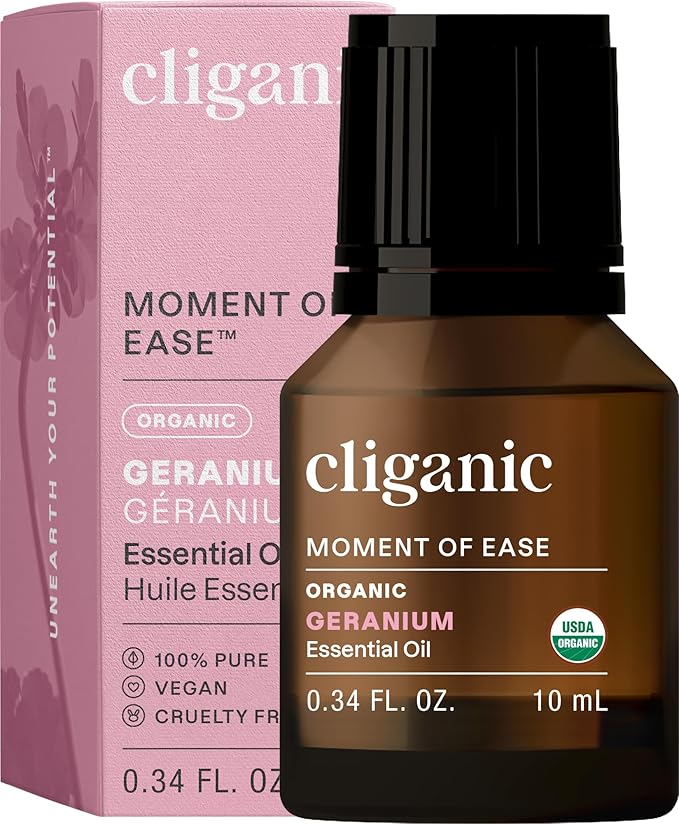 Cliganic Organic Geranium Essential Oil, 100% Pure Natural for Aromatherapy | Non-GMO Verified (Packaging May Vary)