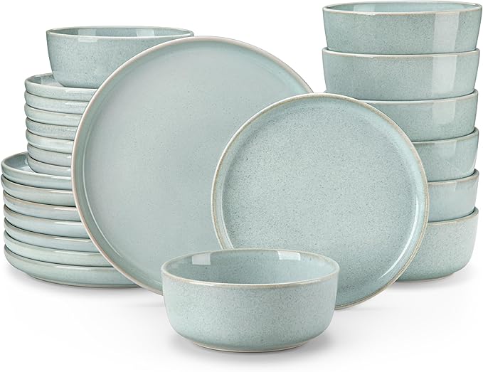 vancasso ANYA 24 Pieces Plates and Bowls Set, Mint Green Dinnerware Sets, Reactive Glaze Dishes Set for 8, Ceramic Dishware Sets Kitchen Dinner Set, Microwave & Dishwasher Safe