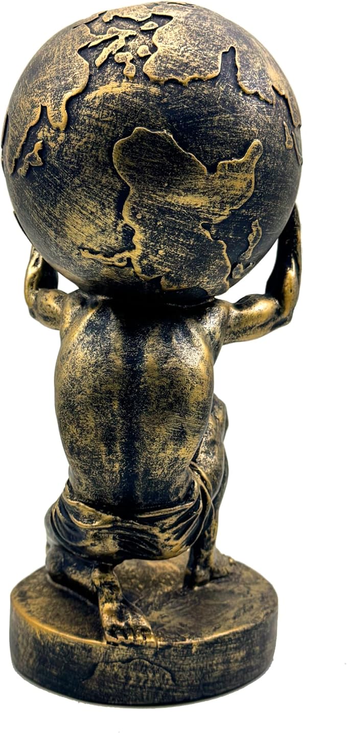 FUNSXBUG 11 Inch Large Atlas Holding World Greek God Statue Sculpture Collectible Figurine Home Decor Living Room Desktop Decoration Bronze