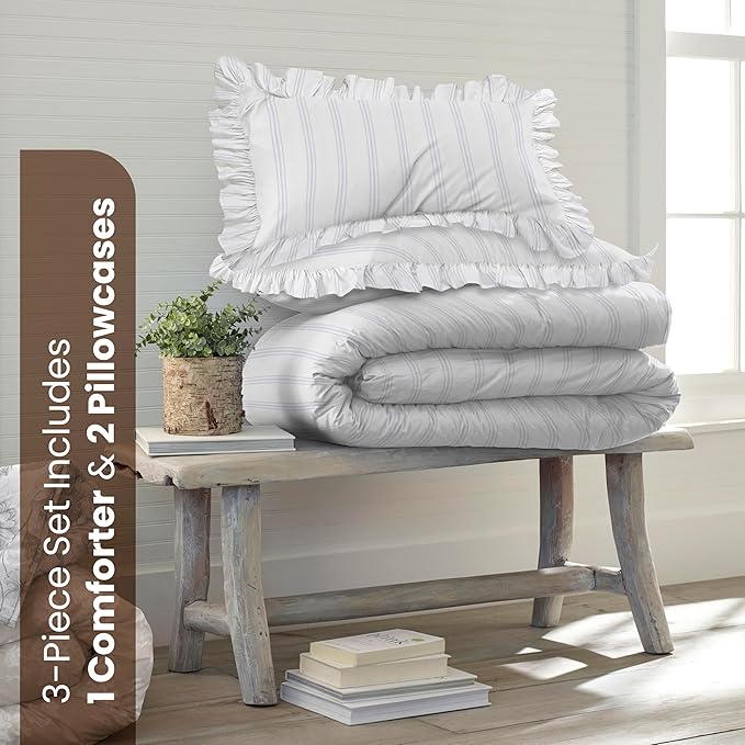 EcoPure Martex Comfort Wash 3-Piece Print Full/Queen Comforter Set – 100% Organic Cotton - All-Season - Breathable & Lightweight – Easy Care - Brooke