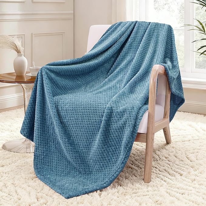 Exclusivo Mezcla Fleece Throw Blanket Extra Large, Super Soft and Warm Blankets for Couch, Sofa and Bed Waffle Textured, Cozy, Fuzzy and Lightweight (Slate Blue, 50x70 Inches)
