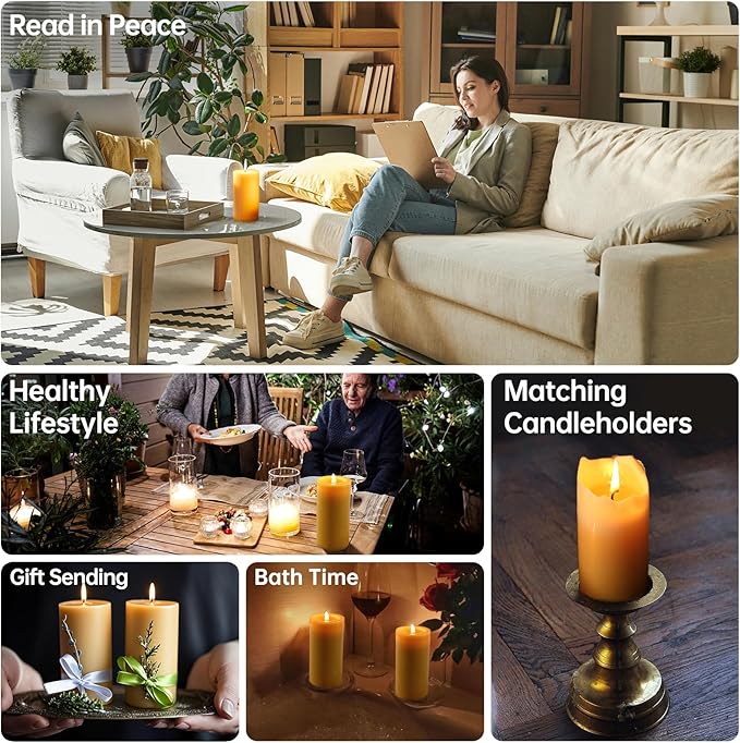 Natural Beeswax Candles 3 Packs, 105 Hours Burn Time Total, 100% Pure Beeswax Pillar Candles for Emergency Prayer Home Decor, Bees Wax Candle for Relax, Smokeless & Dripless [2x4 inch]