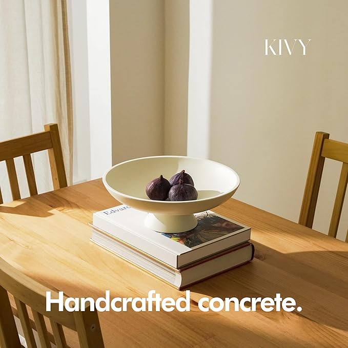 KIVY Concrete Fruit Bowl for Kitchen Counter - Large Decorative Bowl for Home Decor - Modern Fruit Basket for Entryway Table - Pedestal Bowl - Decorative Bowls for Home Decor - White Fruit Bowl Decor