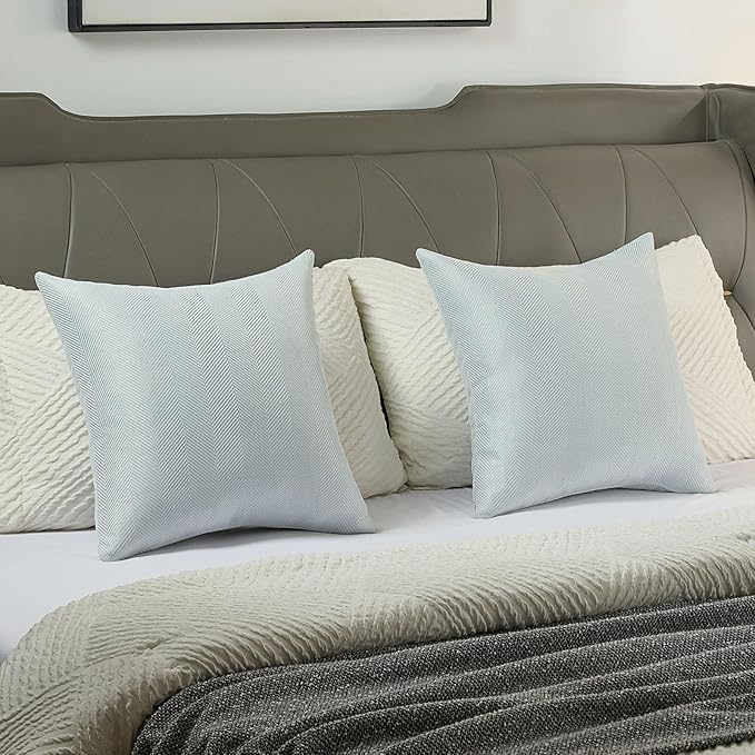 FUTEI Light Blue Chenille Throw Pillow Covers 20x20 Inch Set of 2,Soft Wide Chevron Textured Cushion Case,Farmhouse Home Decor for Couch Living Room