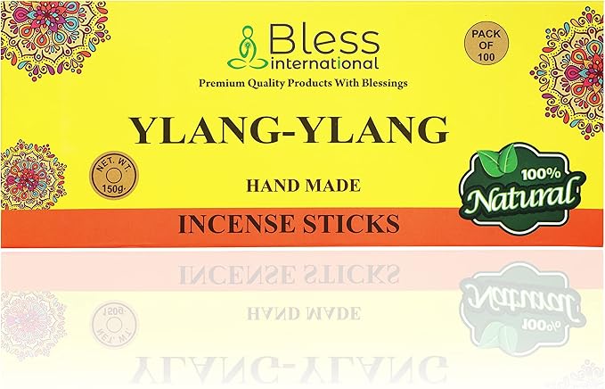 Bless-YLANG-YLANG 100%-Natural-Handmade-Hand-Dipped-Incense-Sticks Organic-Chemicals-Charcoal-Free Purification-Relaxation-Positivity-Yoga-Meditation Best-Woods-Scent (100 Sticks(5.25 OZ))