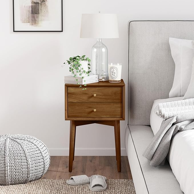 Nathan James 32704 Harper Mid-Century Oak Wood Nightstand with 2-Drawers, Small Side End Table with Storage, Brown