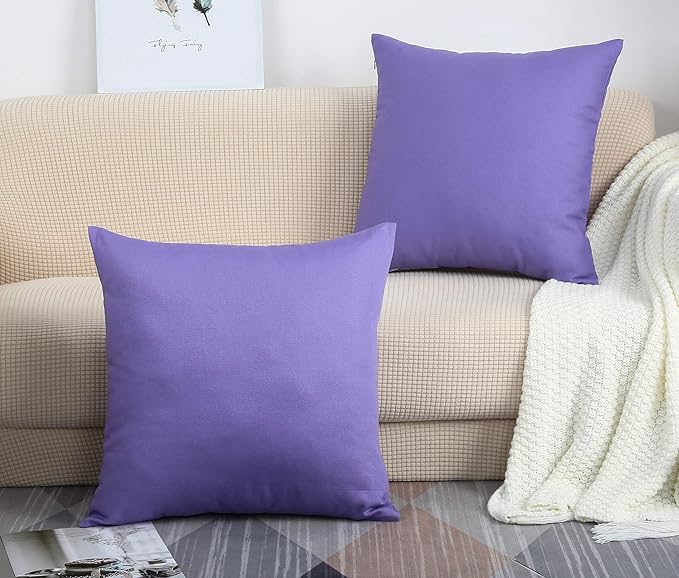 TangDepot Handmade Decorative Solid 100% Cotton Canvas Throw Pillow Covers/Pillow Shams, (20"x20", Violet), 1 Count (Pack of 1)
