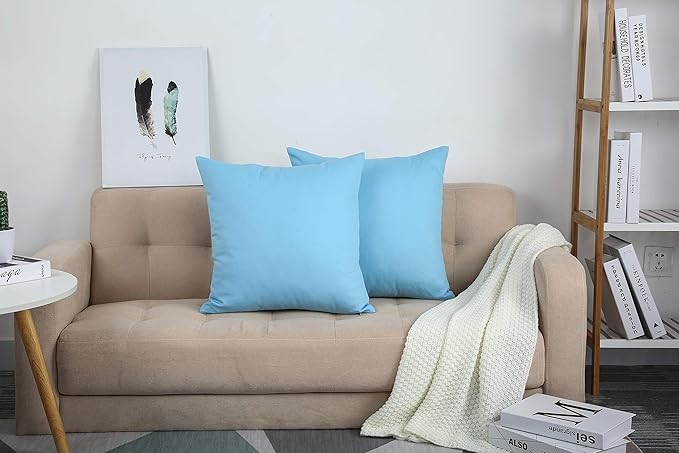TangDepot Cotton Solid Throw Pillow Covers, 18" x 18" , Sky Blue, 1 Count (Pack of 1)