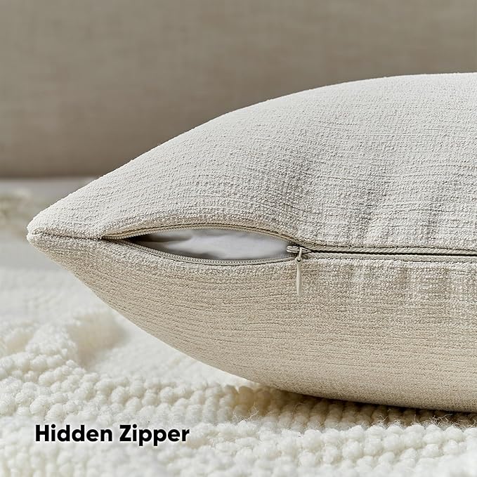 HAUSSY Beige Throw Pillow Covers 26x26 Inch Set of 2,Boho Decorative Faux Linen Throw Pillows Cozy Farmhouse Accent Cushion Covers,Home Decor for Couch Sofa Bed Living Room