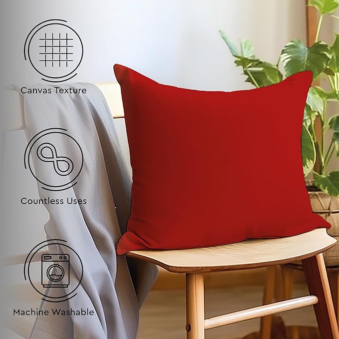 Encasa XO Throw Pillow Covers 22x22 in Set of 2 Deep Red | No Inserts | Cotton Pillow Covers for Living Room, Bed, Sofa, Couch | Decorative Cushion Covers with Improved Zippers