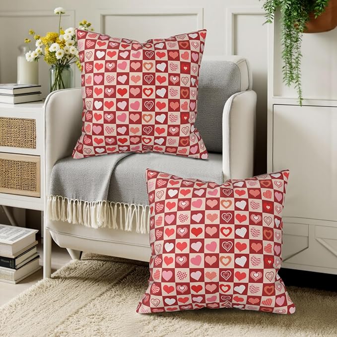 Heart Pillow Covers 18x18 - Pink Valentines Love Throw Pillow Covers Set of 2 Red Mother's Day Pillowcases for Couch Sofa