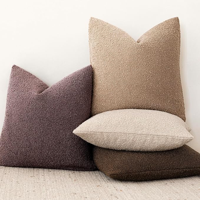 Foindtower Decorative Textured Boucle Throw Pillow Covers Accent Solid Pillow Cases Neutral Soft Cozy Couch Cushion Case for Chair Sofa Bedroom Living Room Home Decor 24x24 Inch,1PC,Dark Purple