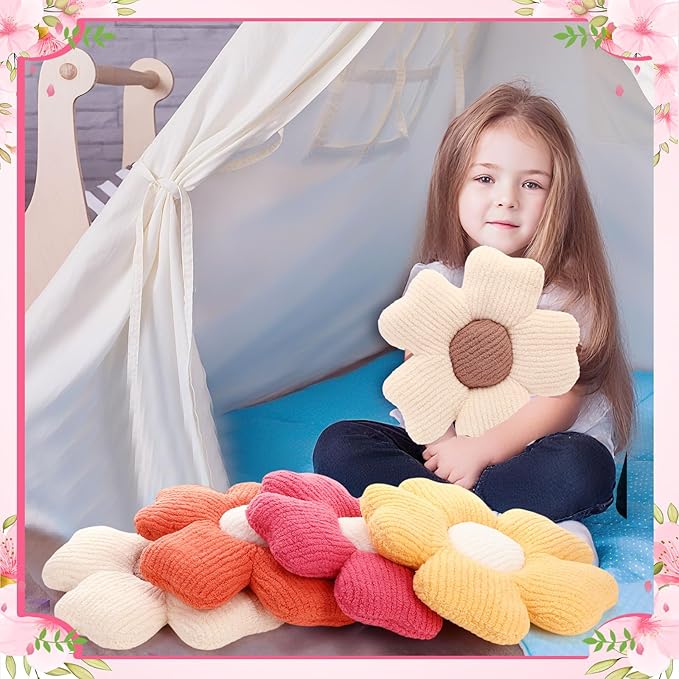 6 Pcs Flower Shaped Pillows Daisy Floor Throw Pillows 15 Inch Flower Seat Cushion for Reading Sofa Couch Bed Decor for Christmas Back to School Classroom(Fresh Color)