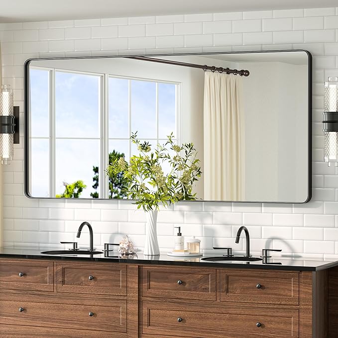 TETOTE Black Framed Mirrors for Bathroom 60 x 28 Metal Framed Bathroom Vanity Mirrors, Tempered Glass, Wall Mounted, Entryway, Bedroom, Living Room(Horizontal/Vertical)