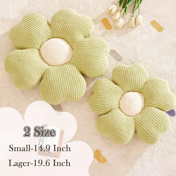 Flower Throw Pillow, Cute Flower Shaped Pillow Decorative Throw Pillow for Bed Couch, Soft Daisy Pillows Floor Seating Cushion Cushions (14.9 Inch Light Green)