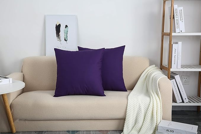 TangDepot Handmade Decorative Solid 100% Cotton Canvas Throw Pillow Covers/Pillow Shams, (22"x22", Purple)