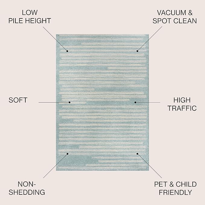 JONATHAN Y Khalil Modern Berber Stripe Turquoise/Cream Indoor Area Rug, 8x10, Contemporary, Bohemian, Easy-Cleaning for Living Room, Bedroom, Kitchen, Pet Friendly, Non-Shedding (MOH207D-8)