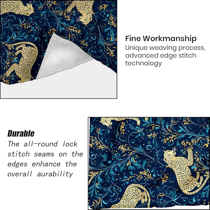 Leopard Blanket - Elegant Golden Leopards Dark Blue Fleece Throw,Gifts for Kids Adult, Soft & Warm,Lightweight, for Modern Rustic Art Decor, Animal Lovers, and Room Home Accents 60x80in