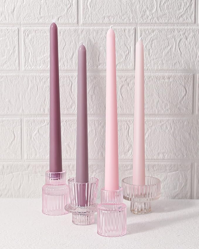 Viyffo Taper Candles 10 Inch Pink with a Purple Hue Set of 4 Unscented, Dripless, Smokeless Long Tall Tapered Candlesticks Wedding Home Decor Dinner Natural Color Series