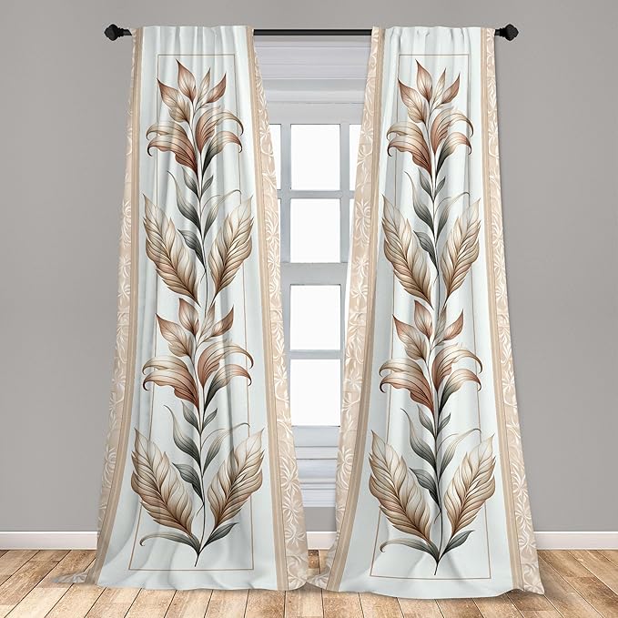 Ambesonne Vintage Window Curtains, Nostalgic and Botanical Concept Leaf Design with Antique Looking Motifs, Lightweight Decor 2-Panel Set with Rod Pocket, Pair of - 28" x 84", Ecru Pale Brown Green