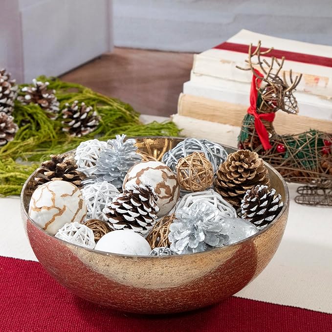 ANDALUCA Decorative Balls Bag Bowl Filler Home Decor (Silver Pinecone)