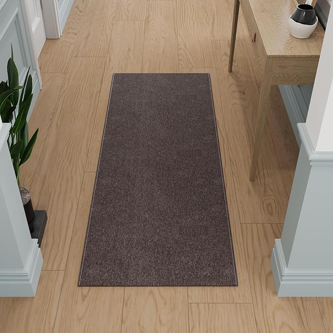 Ottomanson 2' x 10' Ultra-Thin Hallway Runner Rug - Durable Non-Slip Carpet for High-Traffic Areas - Fits Under Doors for Seamless Entry - Ideal for Kitchen, Entryway, Bedroom & Living Room, Brown