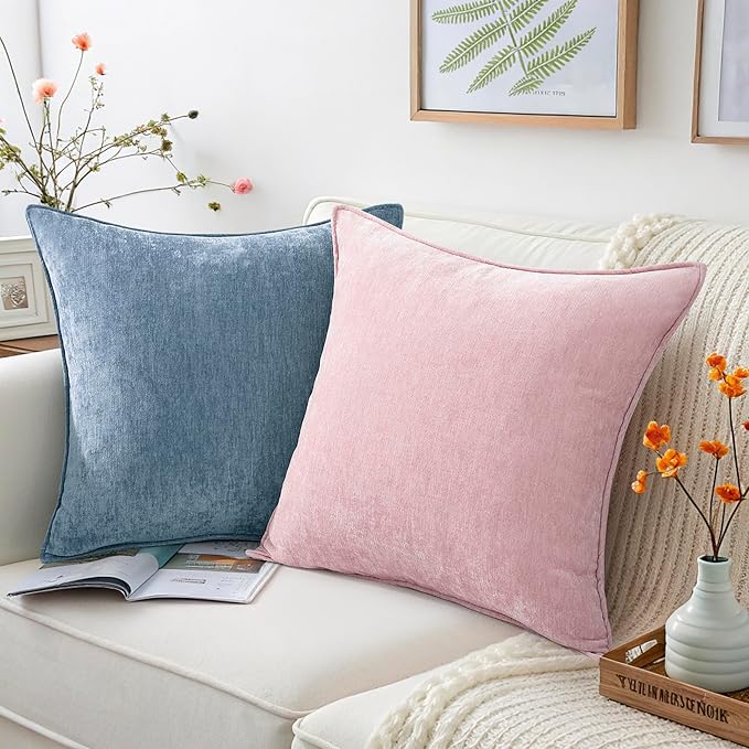 decorUhome Couch Throw Pillow Covers 12x20 Set of 2, Decorative Soft Euro Neutral Chenille Lumbar Pillow Covers with Elegant Design for Sofa Bed Living Room Home Decor, Blue