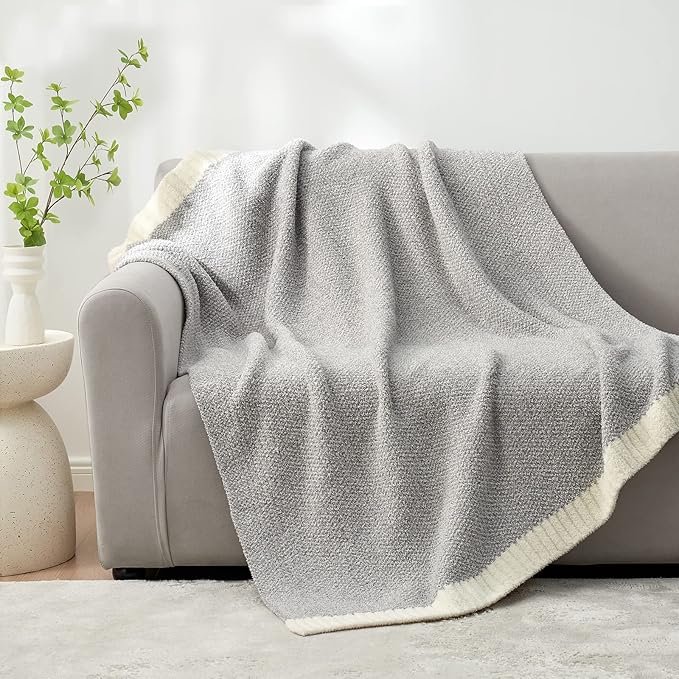 Snuggle Sac Heather Grey Throw XL Blanket for Couch, Super Soft Warm Blankets Cozy Knit Fuzzy Microfiber Throws Dupes for Sofa, Bed, Camping, Picnic, Heather Grey, 50x70 inches