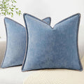 decorUhome Chenille Soft Throw Pillow Covers 26x26 Set of 2, Farmhouse Velvet Neutral Decorative Euro Pillow Covers with Stitched Edge for Couch Sofa Bed Home Decor, Blue