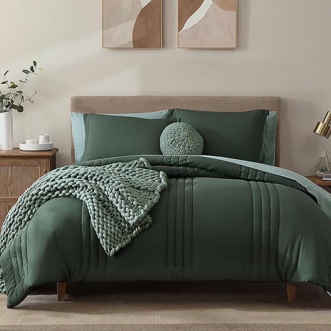 Monbix King Size Comforter Set - 7 Pieces Bed in a Bag King, Deep Forest Bedding Sets with Comforter, All Seasons Down Alternative Comforter Bed Set with Sheets, Pillowcases & Shams