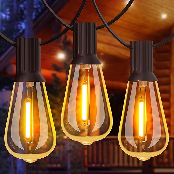 GLUROO String Lights for Outside 120FT, 60+4 Pcs Vintage Bulbs LED Outdoor Edison String Lights Waterproof, Shatterproof Connectable Patio Lights Outdoor, Dimmable Hanging Lights for Backyard, Bistro