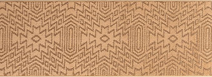 Custom Length Cut to Size Tribal Ethnic Southwestern Inspired Hallway Runner Rug, Non Slip Rubber Backed, 31 inch Wide X Customized Length, Inca Tan, 31 inch X 27 feet