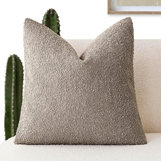 Foindtower Decorative Textured Boucle Throw Pillow Covers Accent Solid Pillow Cases Neutral Soft Cozy Couch Cushion Case for Chair Sofa Bedroom Living Room Home Decor 24x24 Inch,1PC,Light Taupe